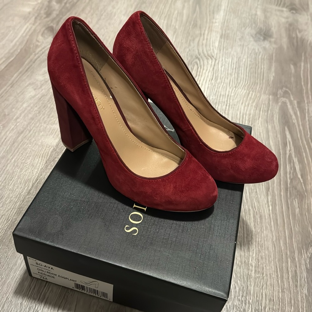 Sole society red suede platform heels